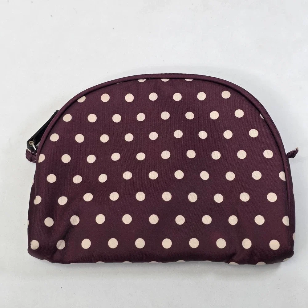 Lauren Ralph Lauren Burgundy Polka Dot Nylon Cosmetic Bag Dome Makeup Pouch